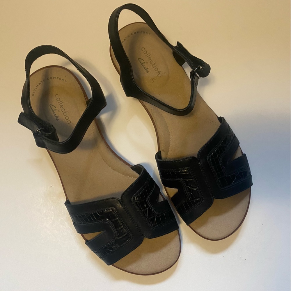Clarks Collection Ultimate Comfort Flat Black Women’s Sandals Sz 7.5